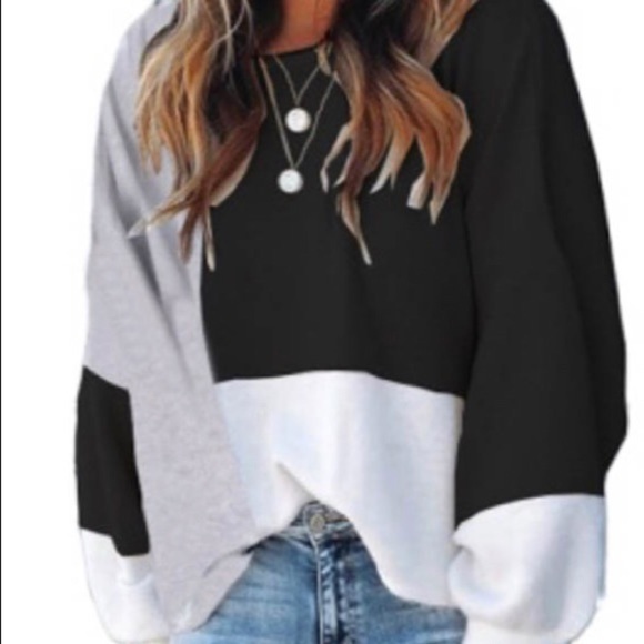 Black, White, & Gray Color Block Sweater - Picture 1 of 4